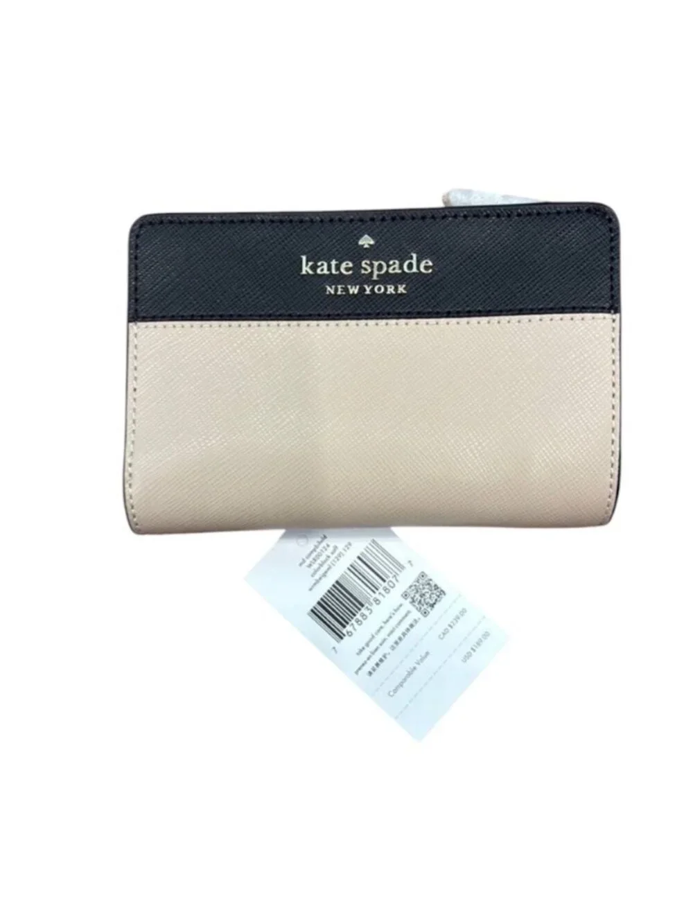 Kate Spade WLR00124 Medium Compact Bifold Wallet Warm Beige Multi NWT $189